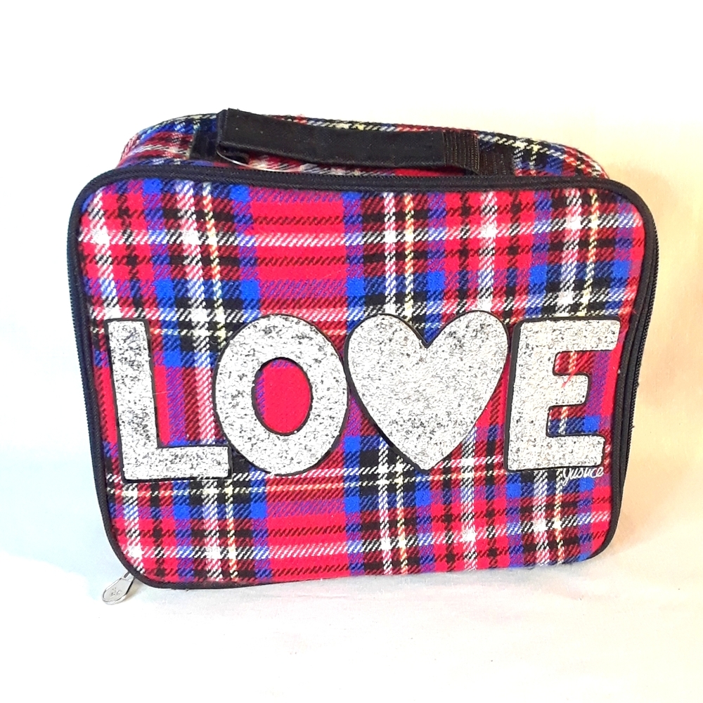 Justice red plaid insulated Love lunchbox NWOT